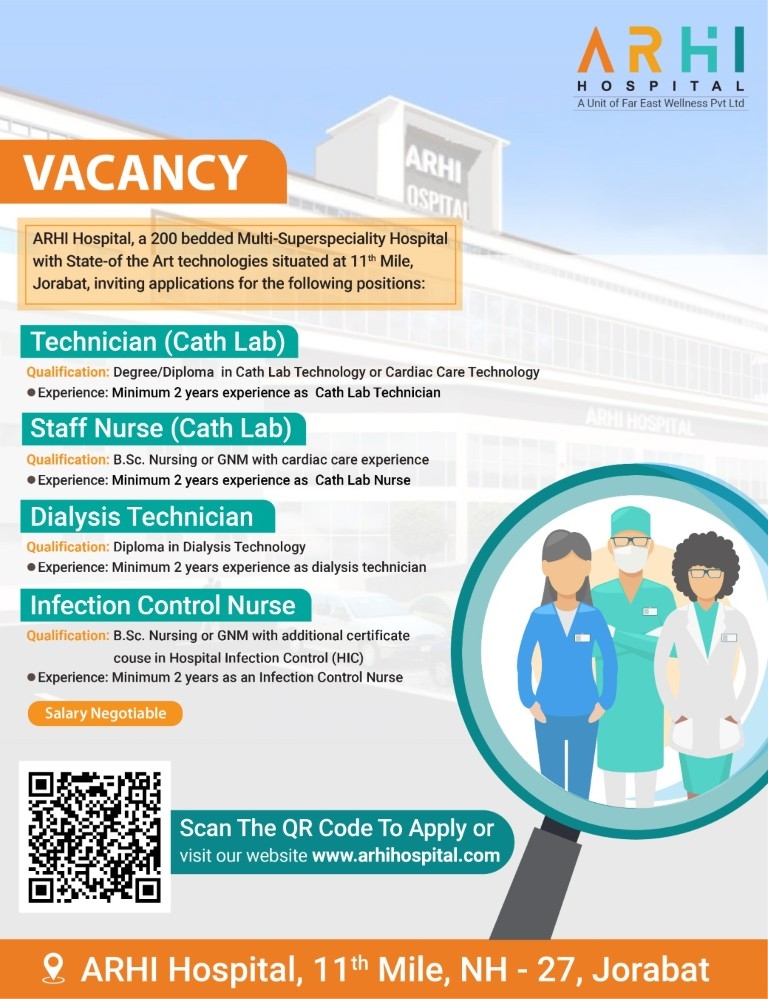Vacancies for Technician (Cath Lab), Staff Nurse (Cath Lab), Dialysis Technician, and Infection Control Nurse